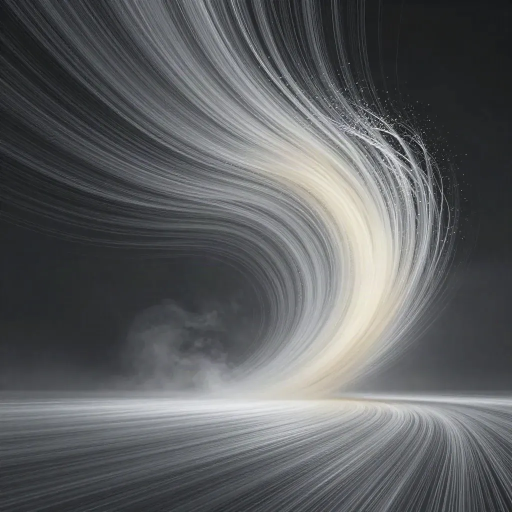 Silver filaments converge into an ivory bloom in a dark graphite void.